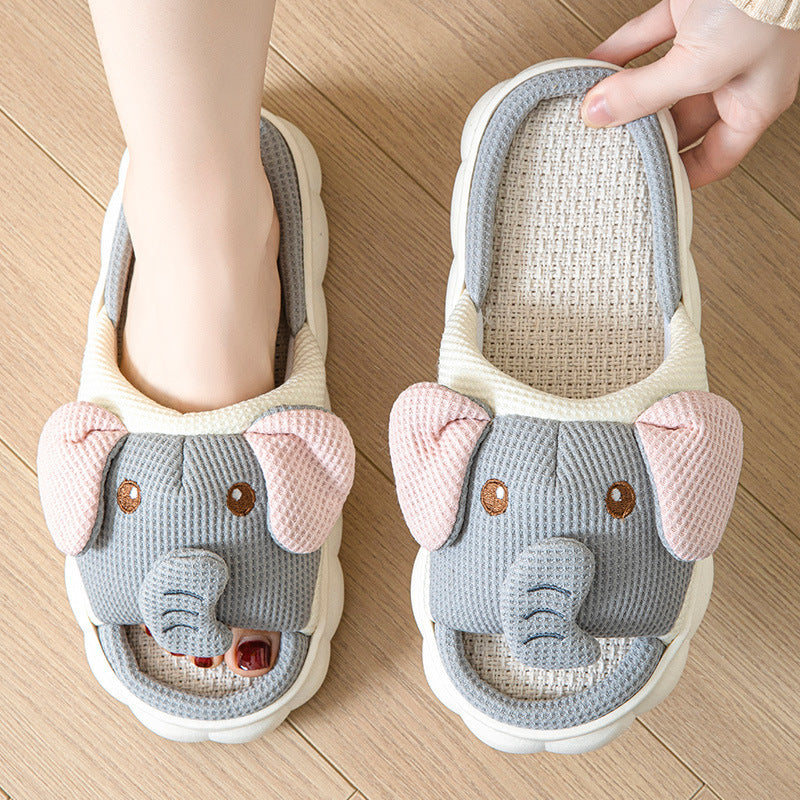 Elephant Design Linen Slippers