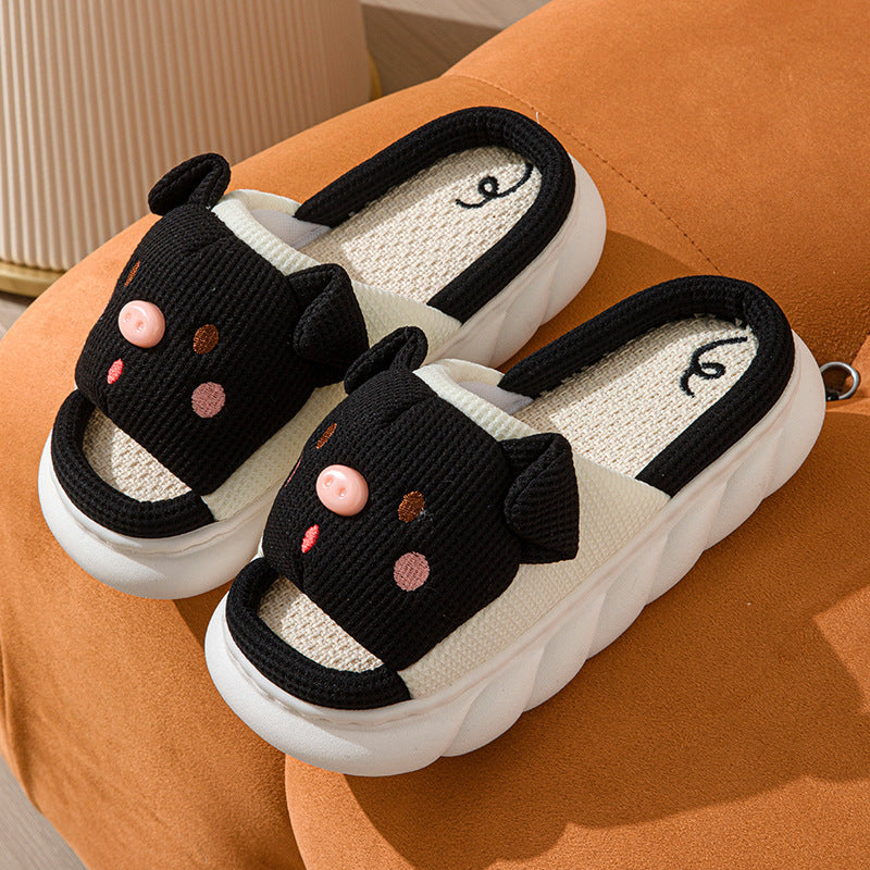 piggy linen slippers