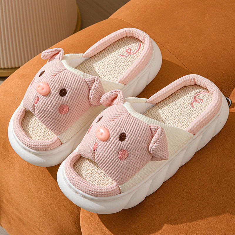 piggy linen slippers