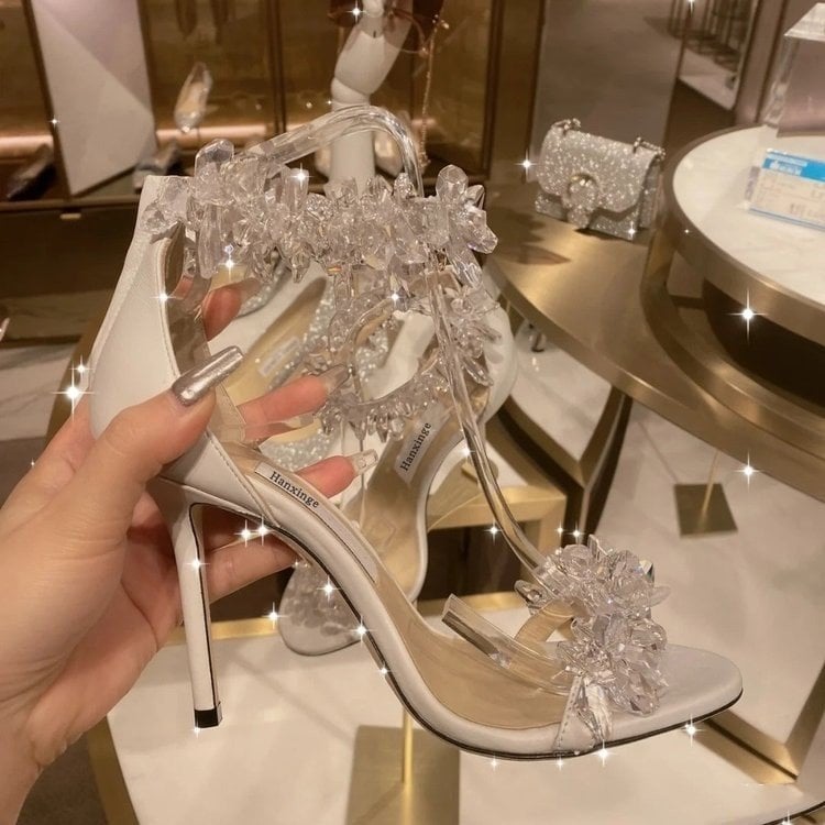 White High Heels with Flowers for Women