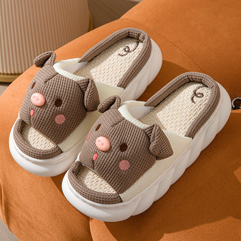 piggy linen slippers