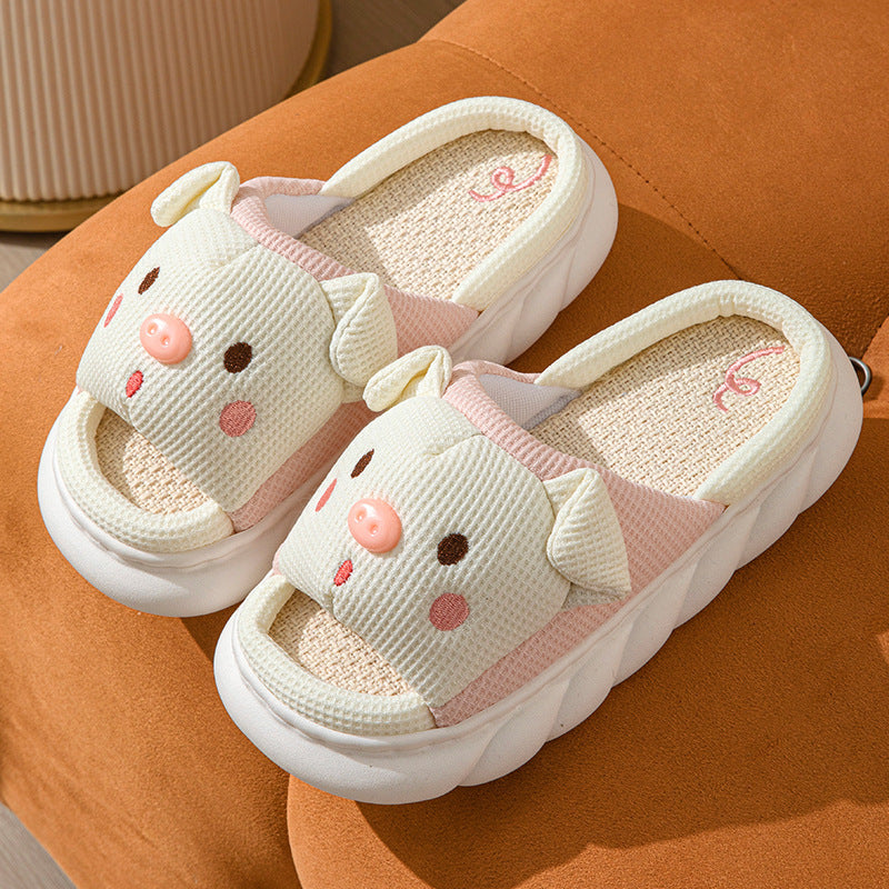 piggy linen slippers