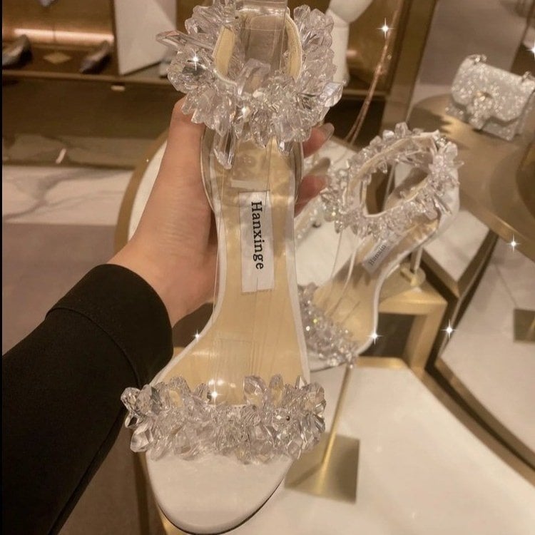 White High Heels with Flowers for Women