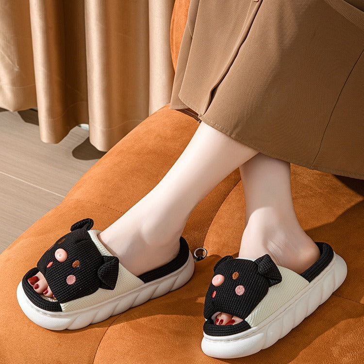 piggy linen slippers