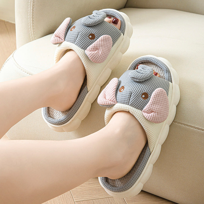 Elephant Design Linen Slippers