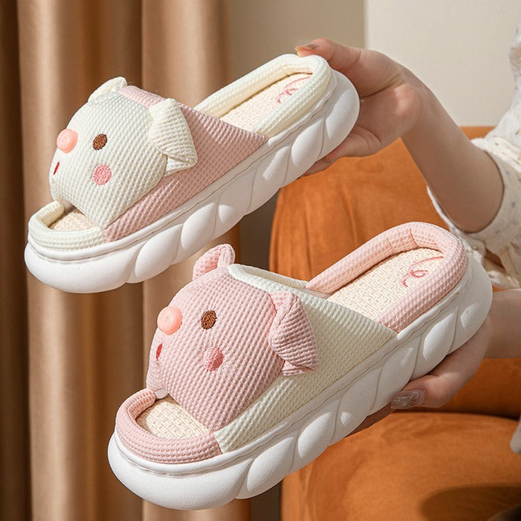 piggy linen slippers