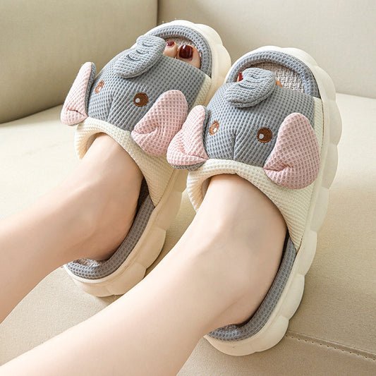 Elephant Design Linen Slippers