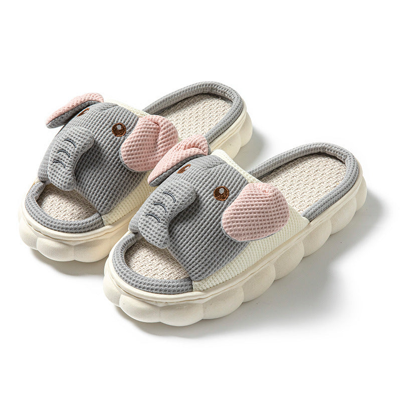 Elephant Design Linen Slippers