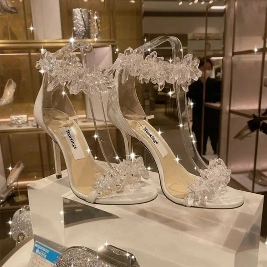 White High Heels with Flowers for Women