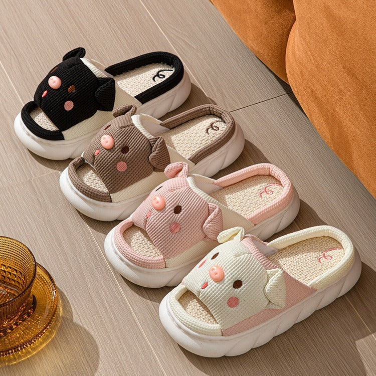 piggy linen slippers