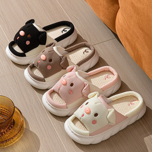 piggy linen slippers
